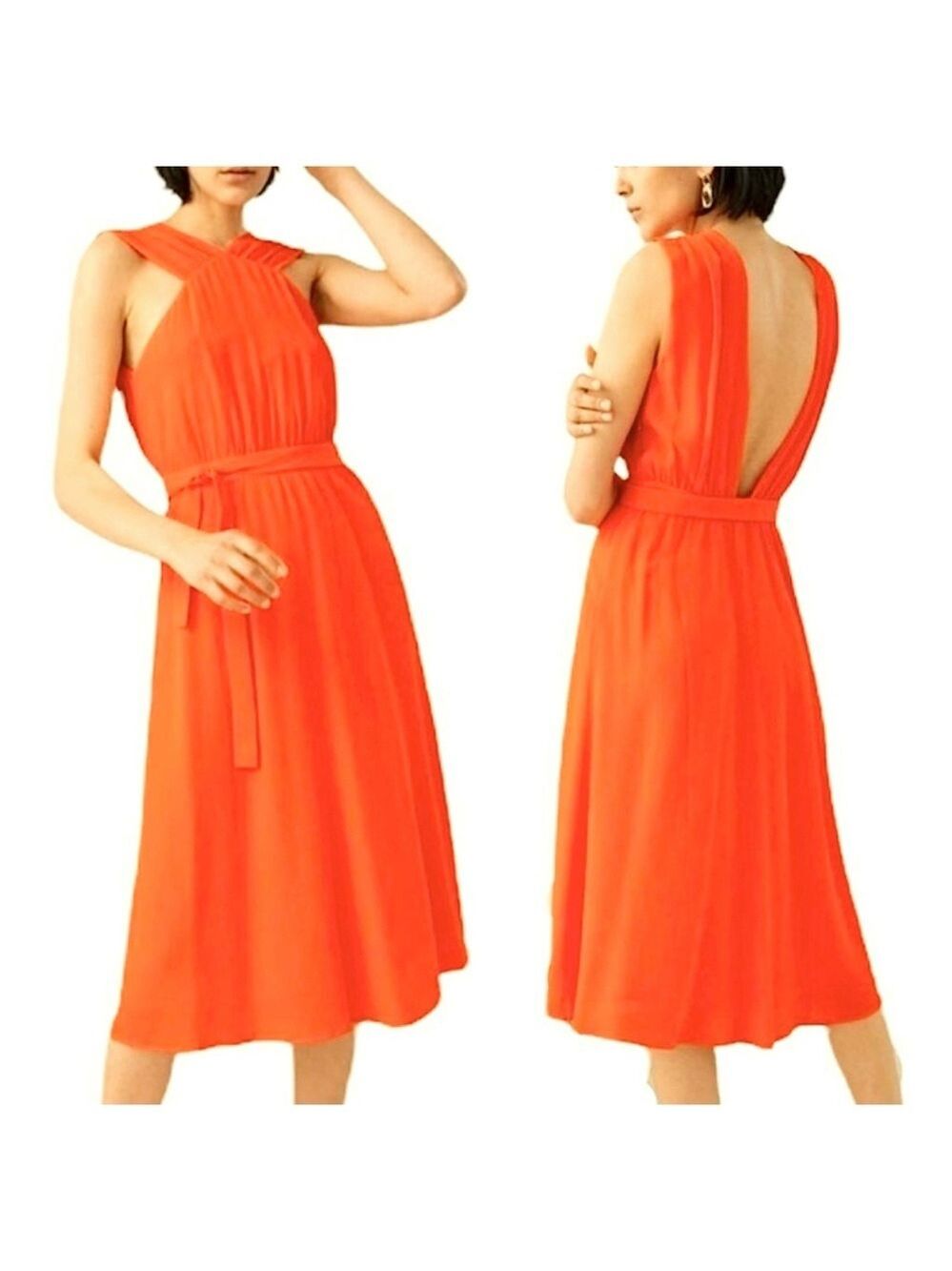 NWT & Other Stories Paris Atelier orange open back draped belted midi dress 2